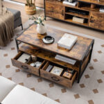 Rustic Brown Coffee Table with Storage Drawers and Open Shelf 9 Rustic Brown Coffee Table with Storage Drawers and Open Shelf