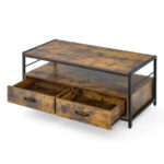 Rustic Brown Coffee Table with Storage Drawers and Open Shelf 11 Rustic Brown Coffee Table with Storage Drawers and Open Shelf