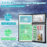 Compact 3.2 Cu. Ft Mini Fridge with Freezer and LED Lights