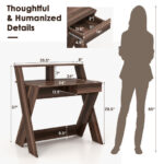 Compact Computer Desk with Drawer and Raised Monitor Shelf