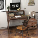 Compact Computer Desk with Drawer and Raised Monitor Shelf