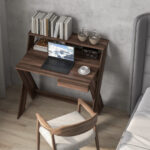 Compact Computer Desk with Drawer and Raised Monitor Shelf