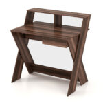 Compact Computer Desk with Drawer and Raised Monitor Shelf