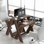 Compact Computer Desk with Drawer and Raised Monitor Shelf