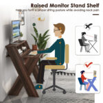 Compact Computer Desk with Drawer and Raised Monitor Shelf
