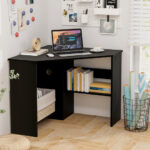 Compact Corner Computer Desk with Storage Shelves and Cable Management