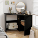 Compact Corner Computer Desk with Storage Shelves and Cable Management