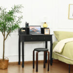 Compact Writing Desk with Removable Hutch and 4 Storage Drawers