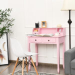 Compact Writing Desk with Removable Hutch and 4 Storage Drawers