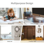 Compact Writing Desk with Removable Hutch and 4 Storage Drawers