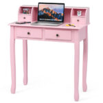 Compact Writing Desk with Removable Hutch and 4 Storage Drawers
