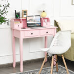 Compact Writing Desk with Removable Hutch and 4 Storage Drawers