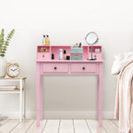 Compact Writing Desk with Removable Hutch and 4 Storage Drawers