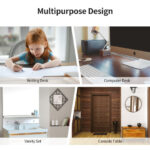 Compact Writing Desk with Removable Hutch and 4 Storage Drawers
