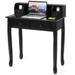 Compact Writing Desk with Removable Hutch and 4 Storage Drawers
