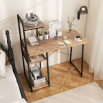 Space-Saving Computer Desk with Shelves and Host Stand