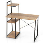 Space-Saving Computer Desk with Shelves and Host Stand