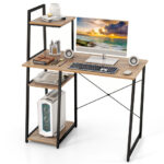 Space-Saving Computer Desk with Shelves and Host Stand