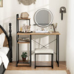 Space-Saving Computer Desk with Shelves and Host Stand