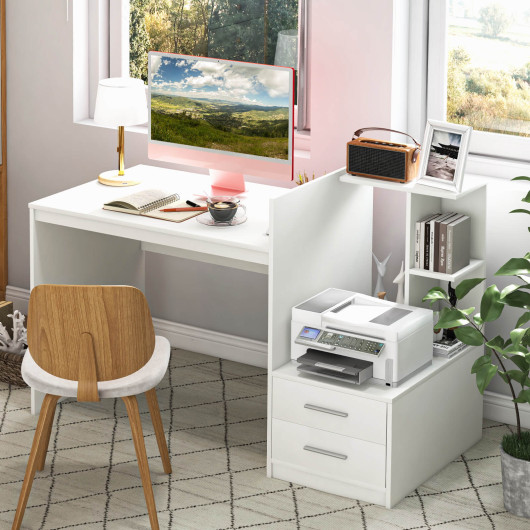 White Computer Desk with Bookshelf and Drawers for Home Office 5 White Computer Desk with Bookshelf and Drawers for Home Office - Image 5