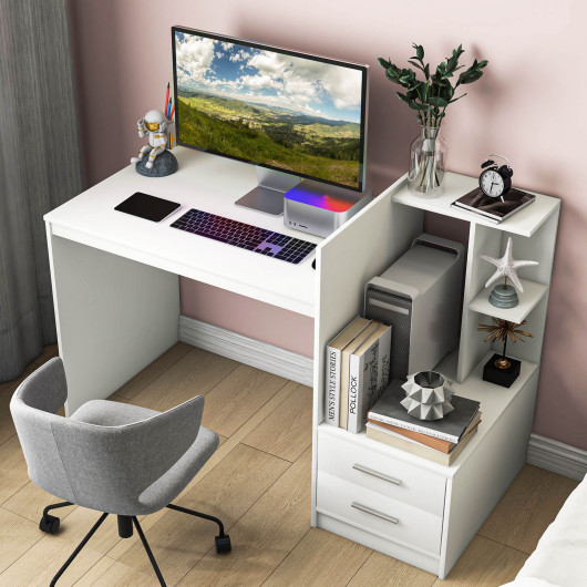 White Computer Desk with Bookshelf and Drawers for Home Office 7 White Computer Desk with Bookshelf and Drawers for Home Office - Image 7