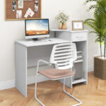 Modern White Computer Desk with Adjustable Shelf and Cable Hole 8 Modern White Computer Desk with Adjustable Shelf and Cable Hole