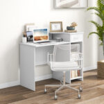 Modern White Computer Desk with Adjustable Shelf and Cable Hole 9 Modern White Computer Desk with Adjustable Shelf and Cable Hole