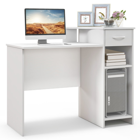Modern White Computer Desk with Adjustable Shelf and Cable Hole 4 Modern White Computer Desk with Adjustable Shelf and Cable Hole - Image 4