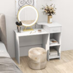 Modern White Computer Desk with Adjustable Shelf and Cable Hole 13 Modern White Computer Desk with Adjustable Shelf and Cable Hole