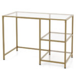 Gold Glass Console Table with 2 Shelves and Metal Frame
