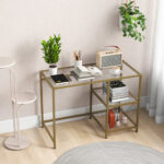 Gold Glass Console Table with 2 Shelves and Metal Frame