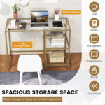 Gold Glass Console Table with 2 Shelves and Metal Frame