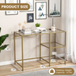 Gold Glass Console Table with 2 Shelves and Metal Frame