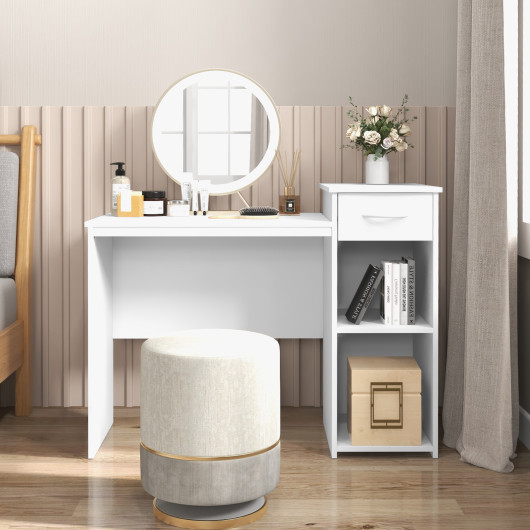 Modern White Computer Desk with Drawer and Adjustable Shelf - Image 6