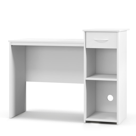 Modern White Computer Desk with Drawer and Adjustable Shelf - Image 7