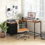 Convertible L Shaped Desk with Power Outlet and Storage