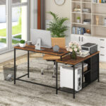 Convertible L Shaped Desk with Power Outlet and Storage