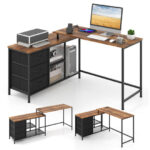 Convertible L Shaped Desk with Power Outlet and Storage