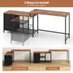 Convertible L Shaped Desk with Power Outlet and Storage
