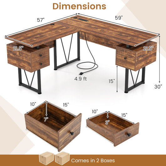 Rustic L-Shaped Desk with Storage, Power Outlets, and Drawers 5 Rustic L-Shaped Desk with Storage, Power Outlets, and Drawers - Image 5