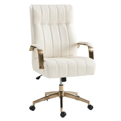 Conan Ivory Leather Mid-Century Modern Ergonomic Office Chair