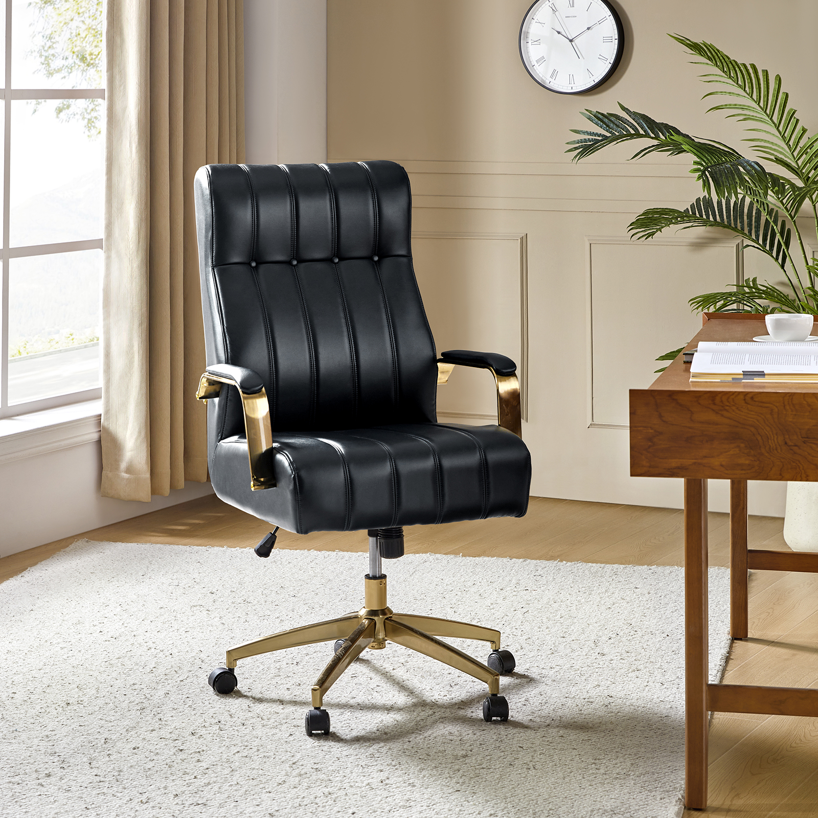 Conan Navy Leather Mid-Century Modern Ergonomic Executive Office Chair 2 Conan Navy Leather Mid-Century Modern Ergonomic Executive Office Chair - Image 2