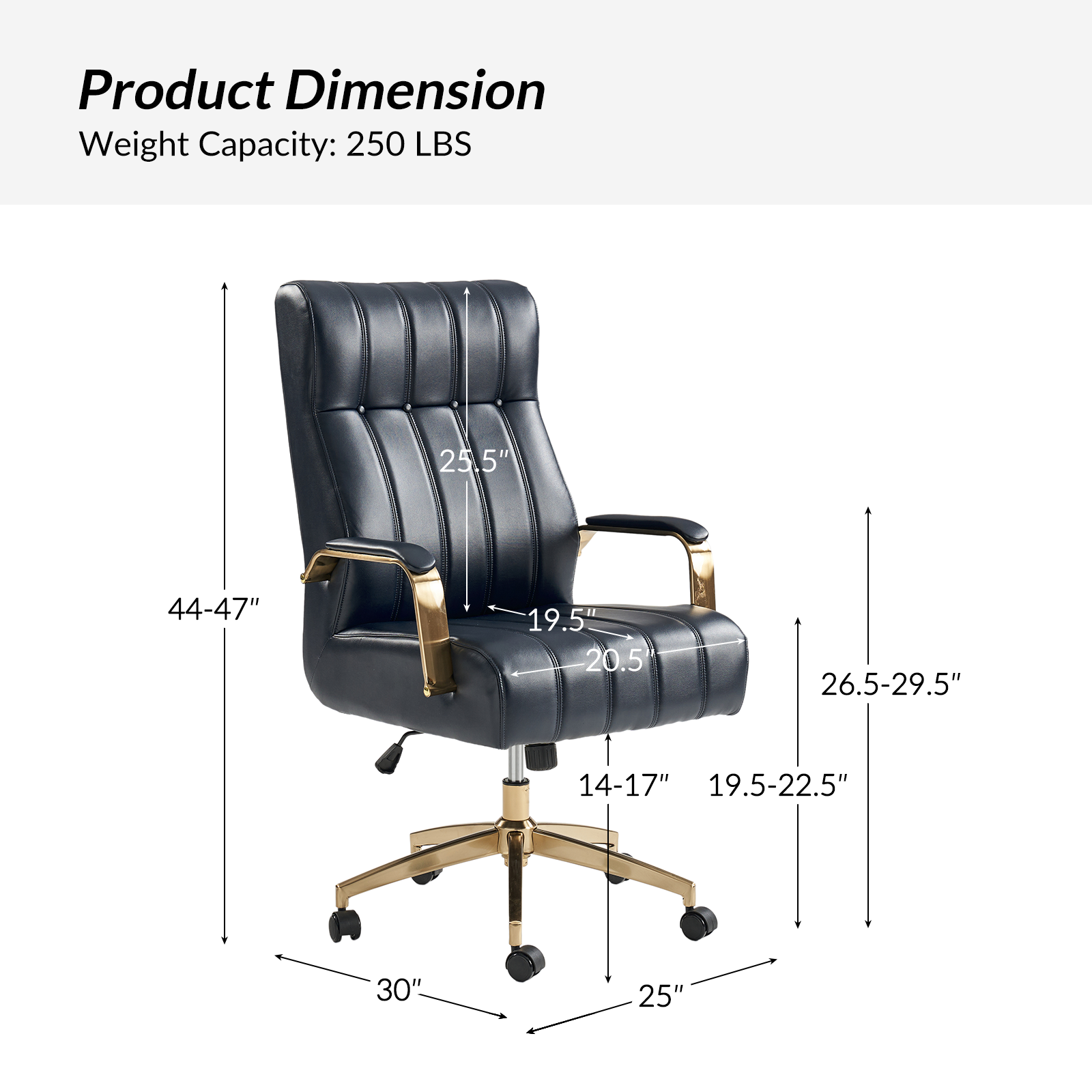 Conan Navy Leather Mid-Century Modern Ergonomic Executive Office Chair 5 Conan Navy Leather Mid-Century Modern Ergonomic Executive Office Chair - Image 5