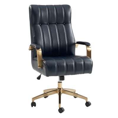 Conan Navy Leather Mid-Century Modern Ergonomic Executive Office Chair
