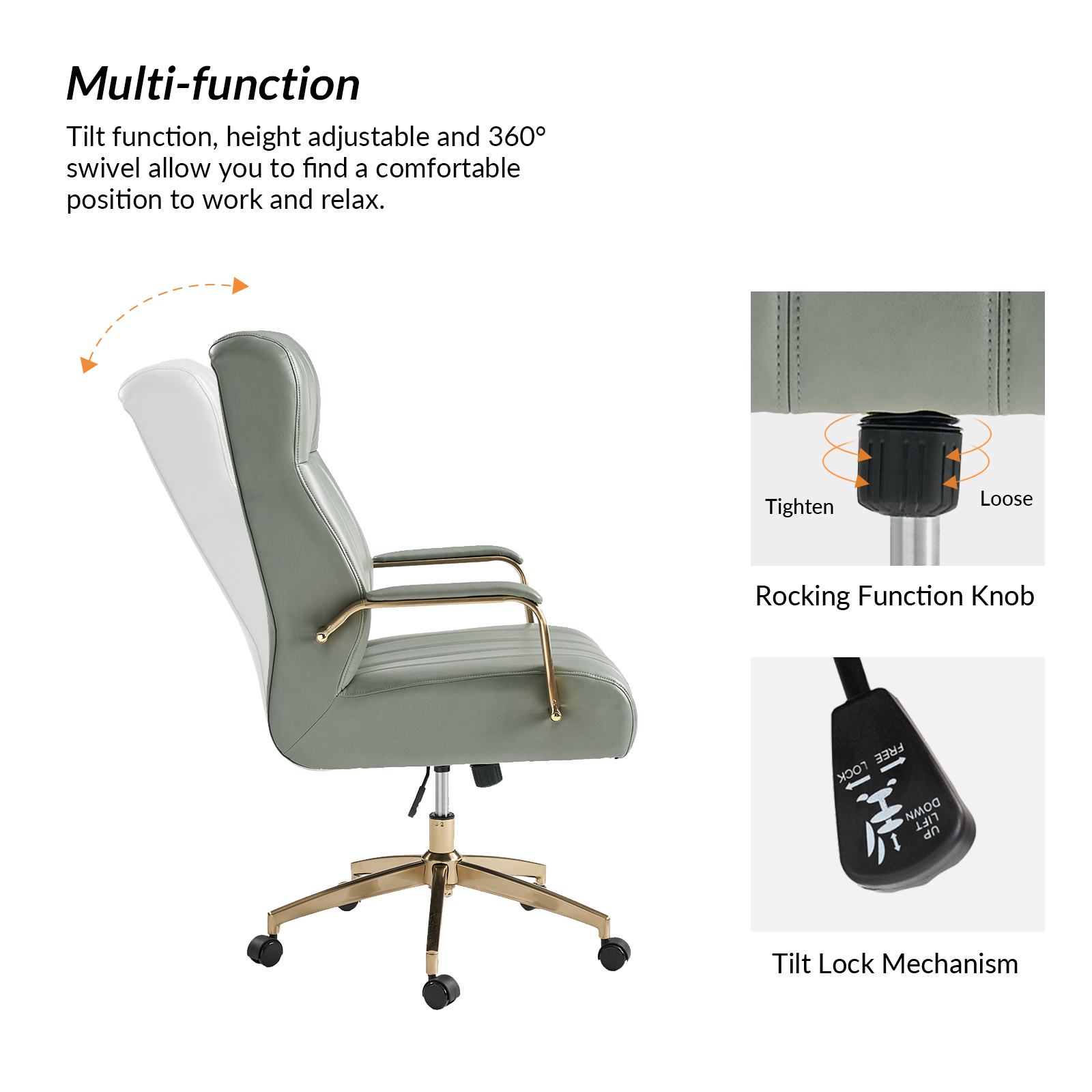 Conan Sage Leather Ergonomic Mid-Century Modern Executive Office Chair 3 Conan Sage Leather Ergonomic Mid-Century Modern Executive Office Chair - Image 3