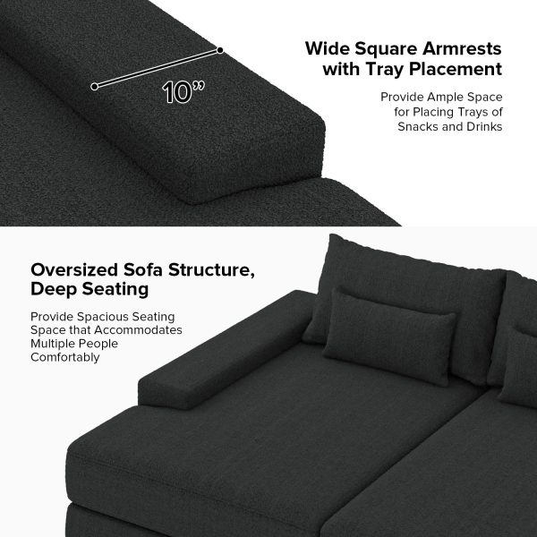 Conradus Black Chenille Oversized Modern Deep Seating Sofa 4