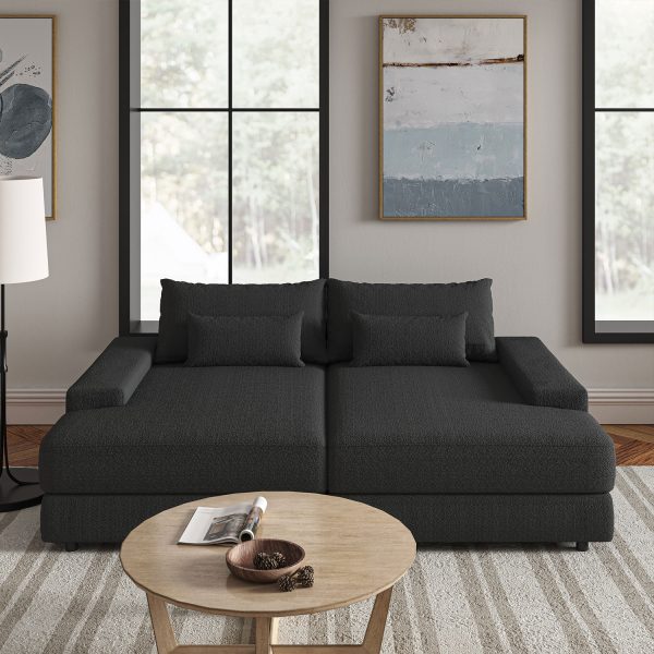 Conradus Black Chenille Oversized Modern Deep Seating Sofa