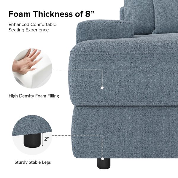 Conradus Blue Chenille Oversized Modern Deep Seating Sofa 3