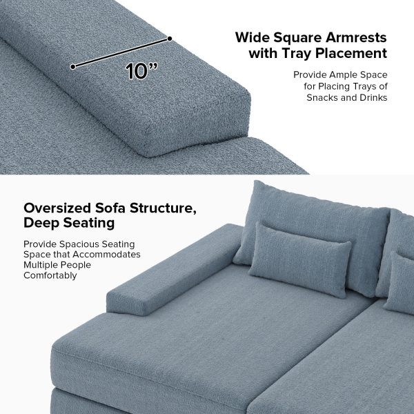 Conradus Blue Chenille Oversized Modern Deep Seating Sofa 4