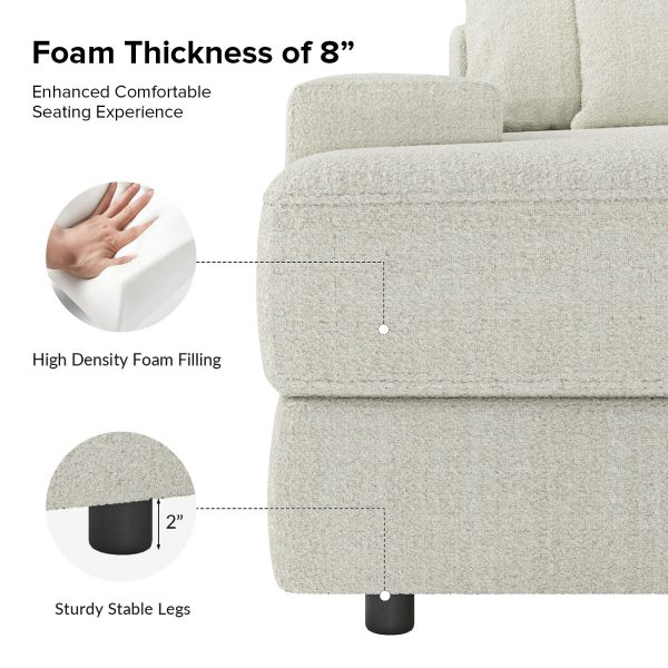 Conradus Ivory Chenille Oversized Modern Deep Seating Sofa 3